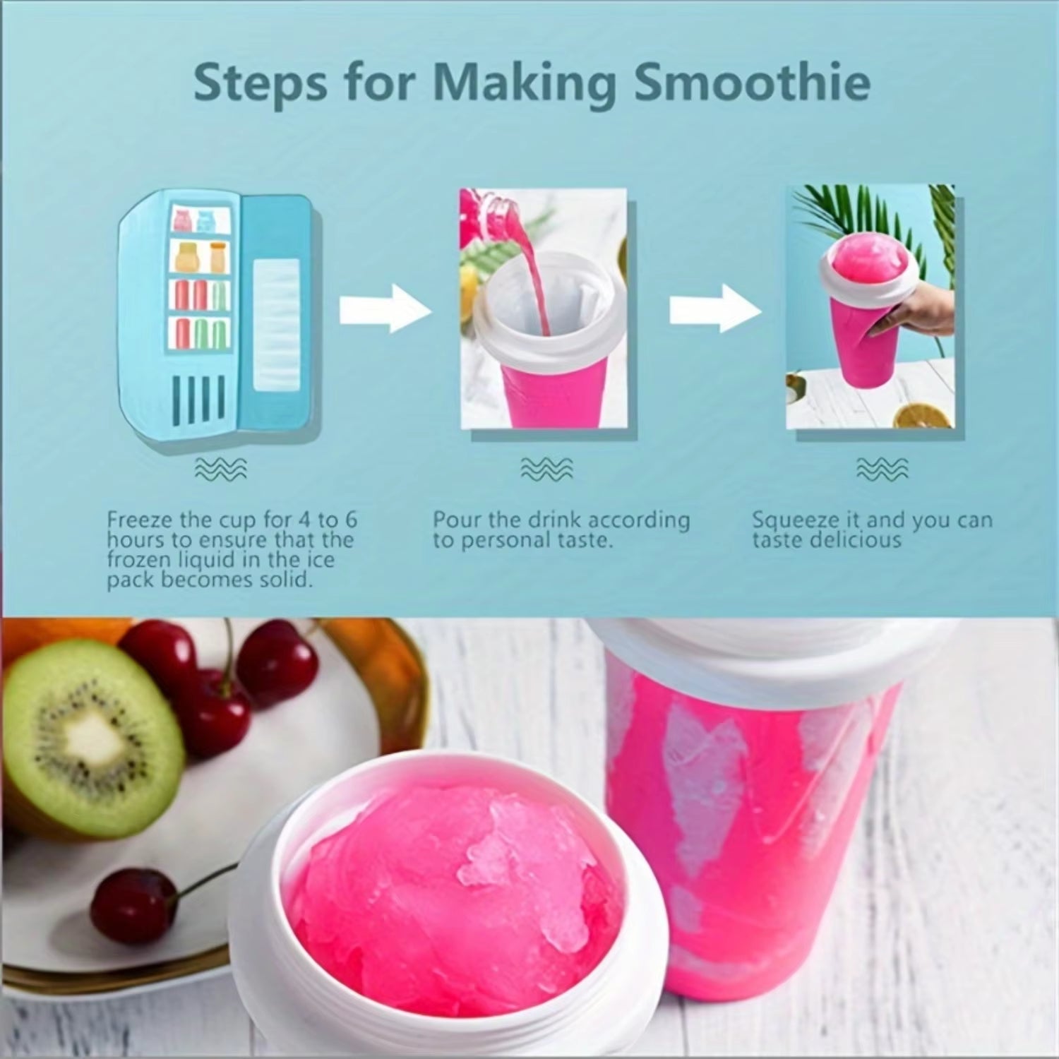 1Pc Portable DIY Squeeze Ice Cream Maker Cup, Summer Magic Smoothie Cup, Family Slushie Makers with Reusable Straw, Easy-To-Fre