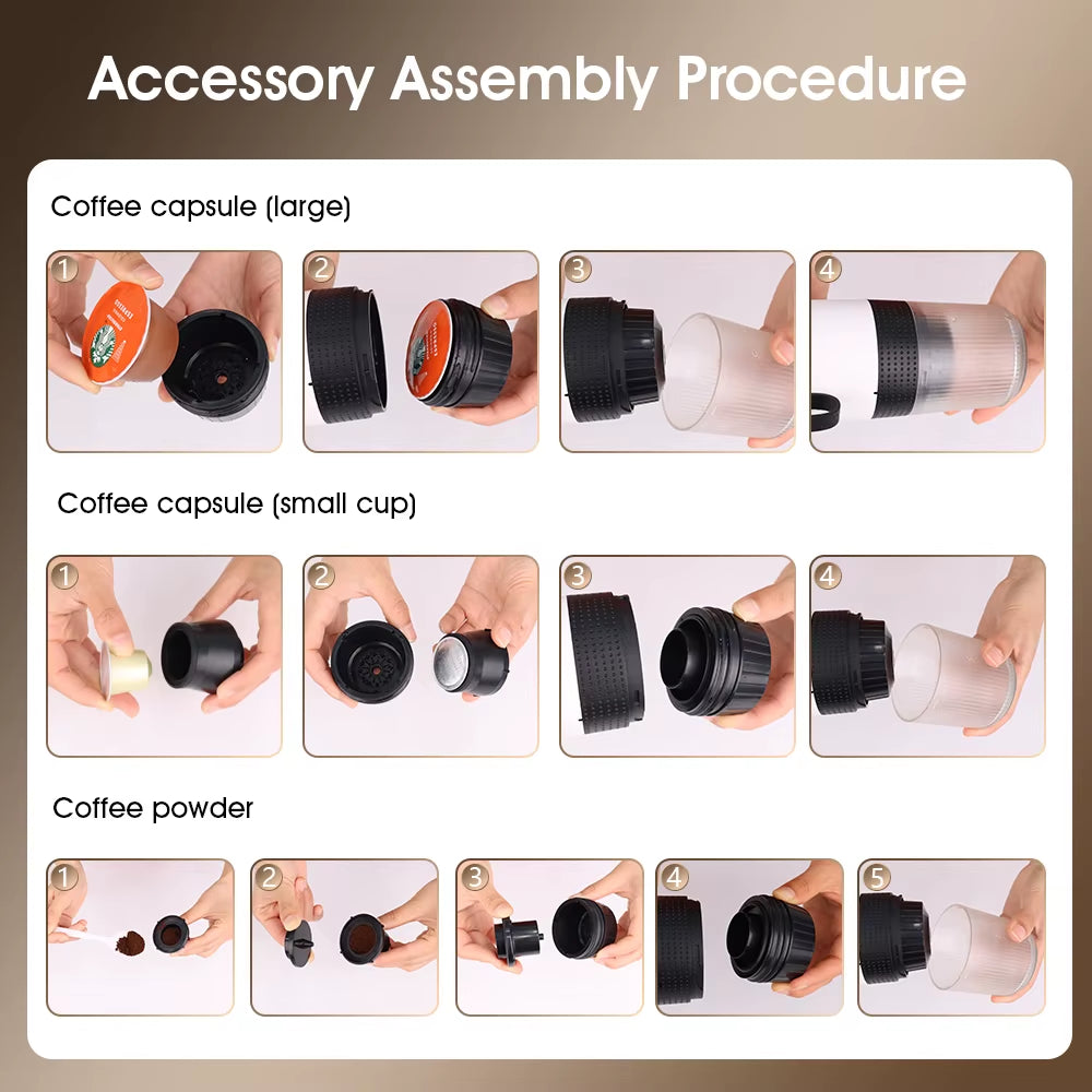 USB Portable Electric Espresso Machine 3-In-1 Capsule Coffee Maker Small Wireless Heating for Home Camping Travel Coffee Machine