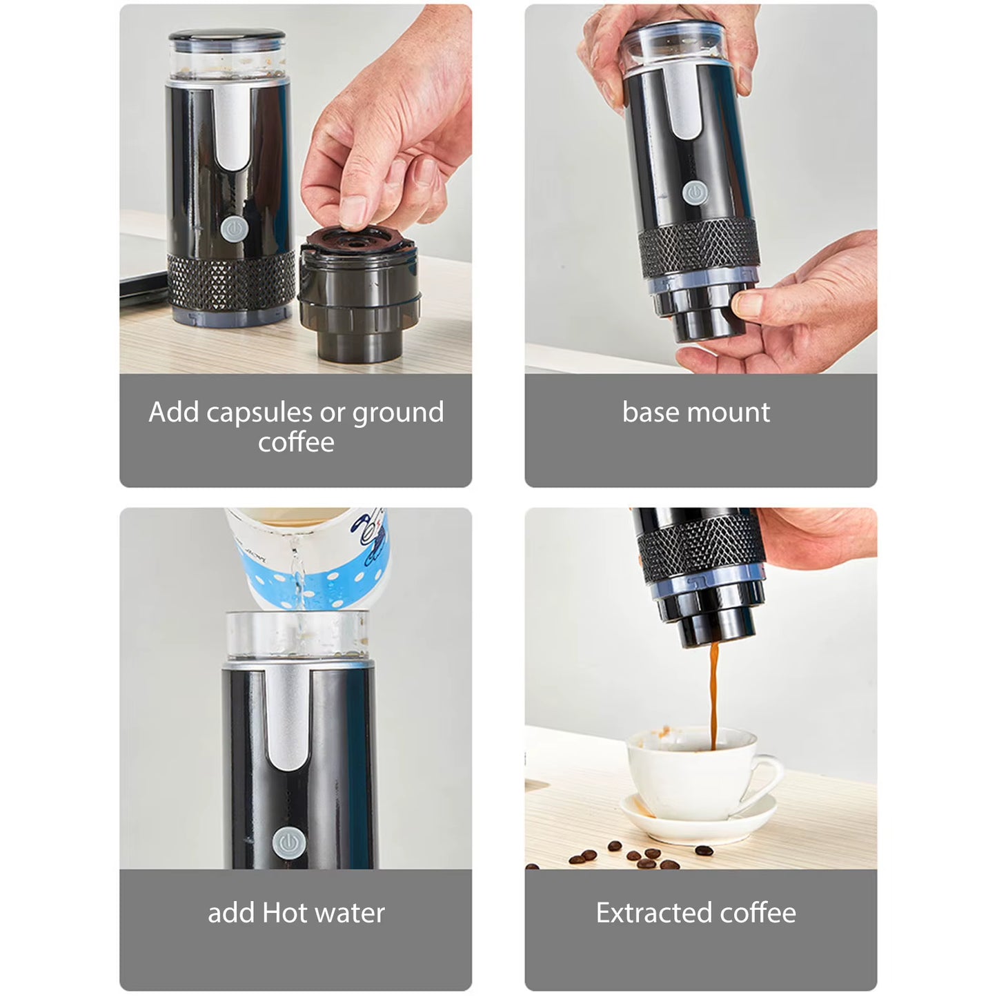 Handheld Coffee Machine, Portable Manual Coffee Maker, K-Cup Capsules Compatible, Rechargeable for Travel, Camping