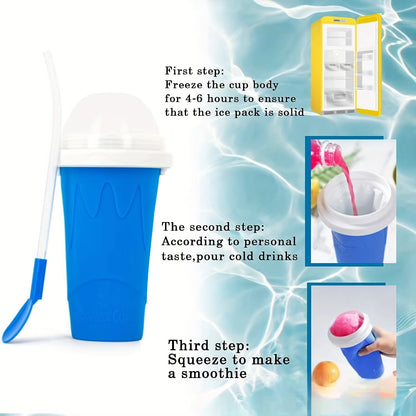 1Pc Portable DIY Squeeze Ice Cream Maker Cup, Summer Magic Smoothie Cup, Family Slushie Makers with Reusable Straw, Easy-To-Fre