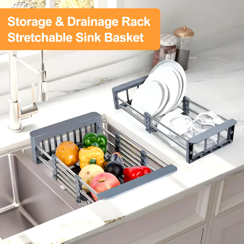 1Pc Kitchen Sink Drain Rack Dish Drain Rack Kitchen Basket Folding Drying Rack Stainless Steel Kitchen Sink Kitchen Washing Dish