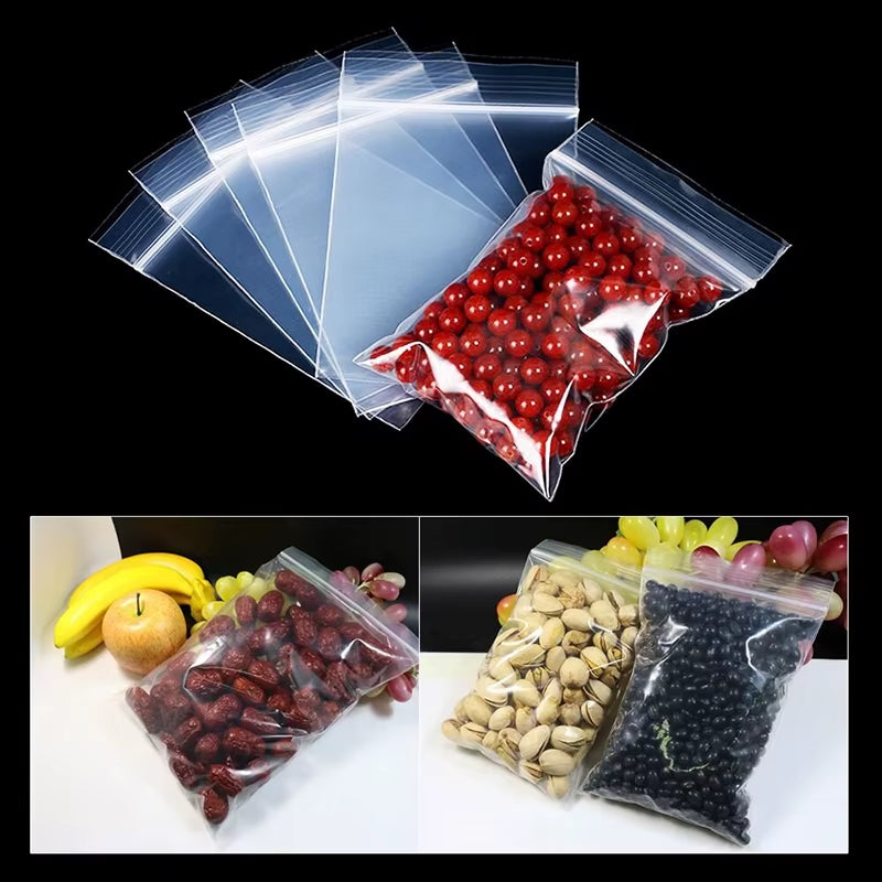 100Pcs/Lot Thick Transparent Zip Lock Bags Clear Ziplock Food Package Storage Bag Plastic Thick Small Jewelry Packing Zip Bags