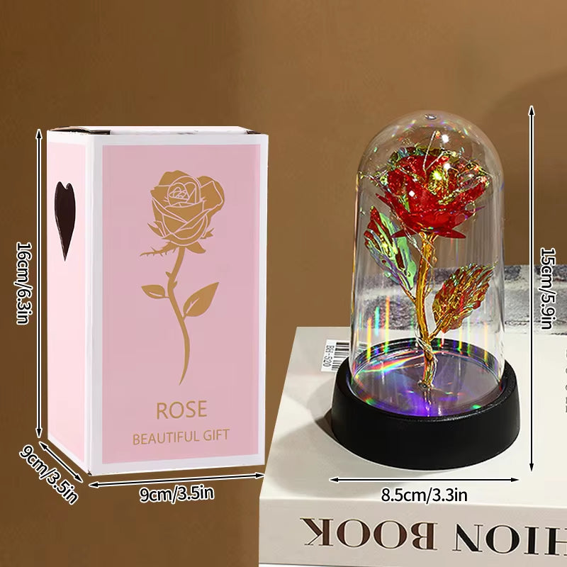 Red Rose Artificial Flowers Creative Valentine'S Day Mother'S Day Gift Rose in Glass Cover Light up Rose Wedding LED Galaxy Rose