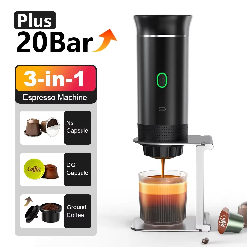 Wireless Electric Portable Espresso Coffee Machine for Car & Home Camping Coffee Maker 3-In-1 Capsule Powder Travel Coffee Maker