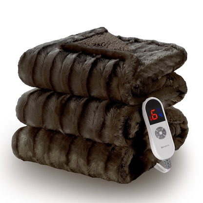 Electric Throw Blanket Extra Large Size, 60" X 70" Soft Faux Fur Heated Blanket, 6 Heating Levels, 4 Hours Timer - Gray