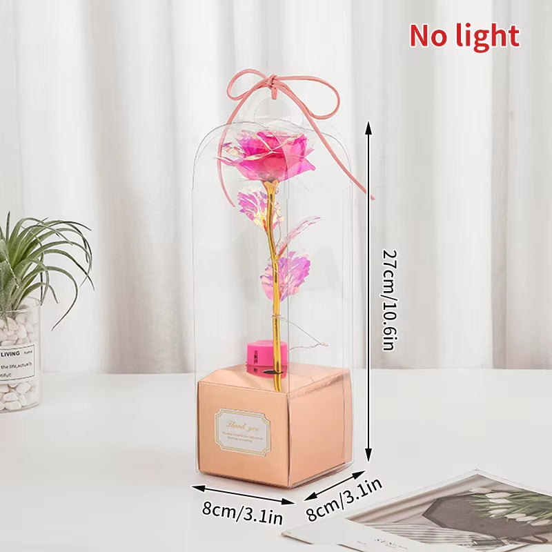 Red Rose Artificial Flowers Creative Valentine'S Day Mother'S Day Gift Rose in Glass Cover Light up Rose Wedding LED Galaxy Rose