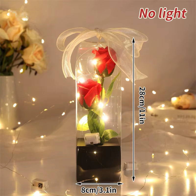 Red Rose Artificial Flowers Creative Valentine'S Day Mother'S Day Gift Rose in Glass Cover Light up Rose Wedding LED Galaxy Rose