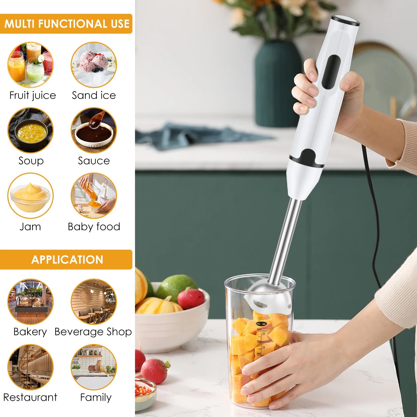 Immersion Blender Multifunctional Hand Blender Household Handheld Immersion Blender Electric Stick Blender Kitchen Gadget