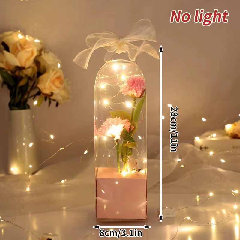 Red Rose Artificial Flowers Creative Valentine'S Day Mother'S Day Gift Rose in Glass Cover Light up Rose Wedding LED Galaxy Rose