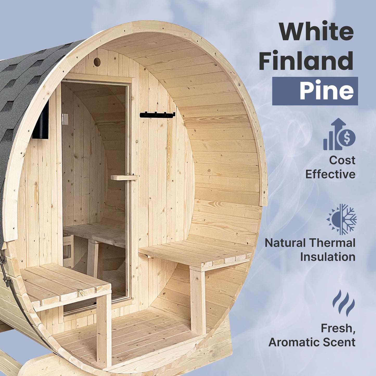 3-4 Person Electric Sauna, White Finland Pine, 240V, Indoor/Outdoor, 65L X 73W X 79H In