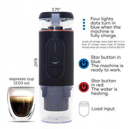 Portable Espresso Maker - 20 Bar Pressure, Fast Heating - USB Type-C Rechargeable - Compatible with Ground Coffee and NS Pods