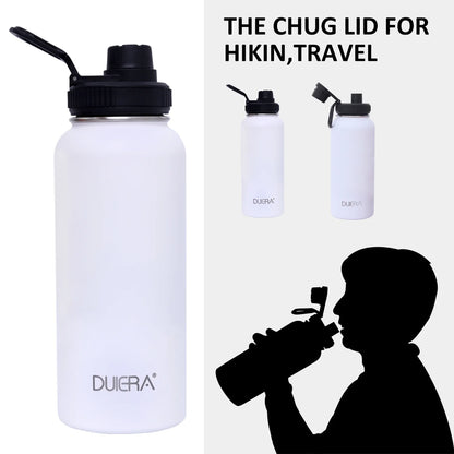 White Water Bottle 32 Oz Stainless Steel Water Bottle 1L Vacuum BPA Free Water Bottle with Straws & Leak Proof Spout Lids & Straw Brush