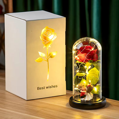 Red Rose Artificial Flowers Creative Valentine'S Day Mother'S Day Gift Rose in Glass Cover Light up Rose Wedding LED Galaxy Rose